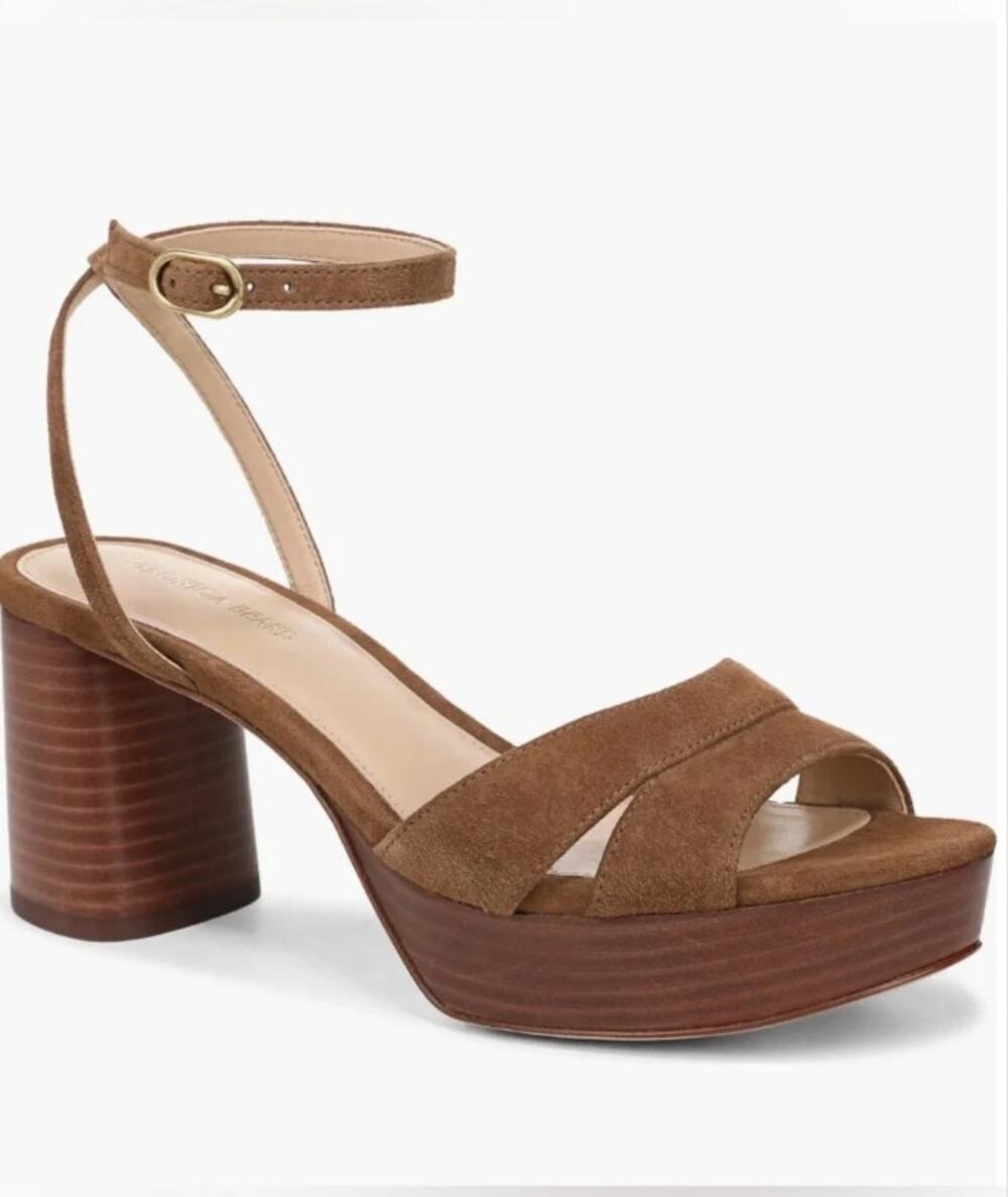 Veronica Beard Drina Ankle Strap Heels 9 Platform Sandals Hazelwood Tan Luxury